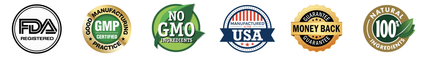 Valiora FDA registered GMP certified non-GMO trust badges